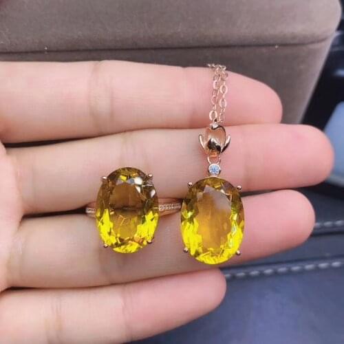 Best Gift Real and Natural Real natural citrine jewelry set Natural Real citrine 925 sterling silver 1 pendant, 1 ring