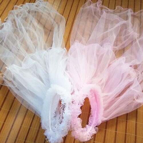 Girls Little Princess Hairband Double Layers Tulle Bridal Veils Garland Ruffles Floral Lace Wedding Party Wreath Headband