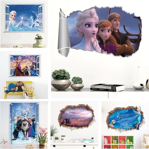 Cartoon Elsa Anna princess wall stickers home decor living room Disney Frozen wall decals pvc mural art diy posters decoration