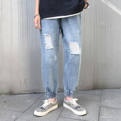 2021 Autumn New Mens Jeans Fashion Korean Casual Washed Old Denim Pants Men Retro Tapered Hole Jeans Hombre Harem Pants