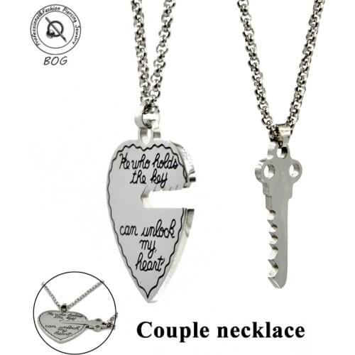 BOG- Couple Necklaces Set Pendant Best Friends Necklace Jewelry I Love You Matching Hearts Key Unisex LoversValentines Gift