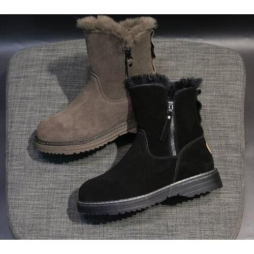 Winter New Velvet Snow Boots Womens Warm Short-tube Cotton Shoes Korean Version of Thick-soled Short-tube Single Boots Women