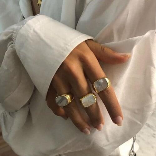 Matching Rings 2021 Trend Large Small Square White Opal Mens Ring 18k Gold Plated Mom Gifts Stainless Steel Jewelry for Women