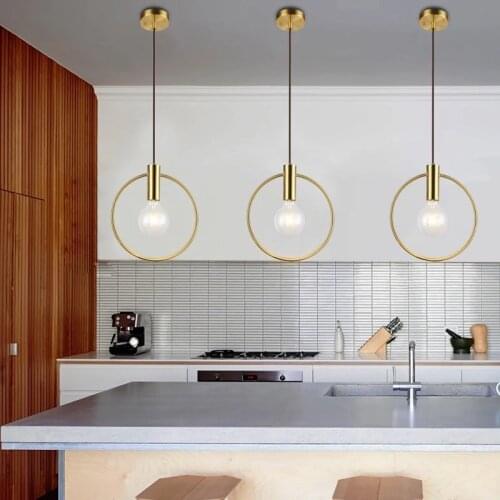 Modern Gold Ring Circle Round Pendant Lights Led Hanglamp wall Bedside Home Fixtures Kitchen hanging Lights Lampshade Luminaire