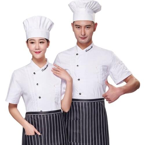 Chef Workwear Mens Short Sleeve Summer Breathing Hotel Catering School Canteen Staff Female Chef Clothes Kitchen Tops