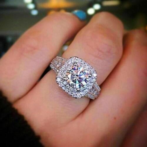 Luxury Female White Pink Zircon Stone Ring Silver Color Love Engagement Ring Vintage Wedding Rings For Women