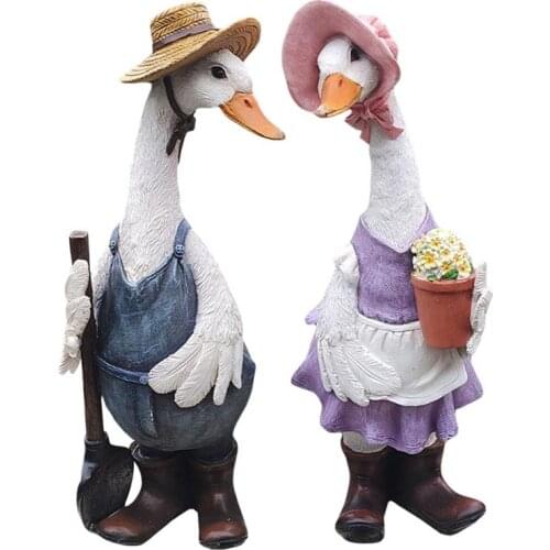 Duck Ornaments Resin Artificial Duck Garden Sculpture Animal Statue Couple Decoration Simulation Pond Decor Landscape Crafts