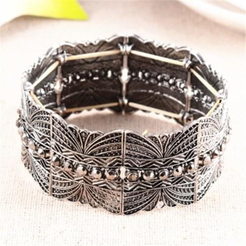 WWLB Wholesale Vintage Bracelet For Women Men Adjustable Jewelry Gold Color Alloy Crystal Bracelets Homme Ethnic Wide Bangles