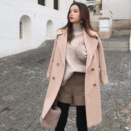 2020 Winter Fashion Woolen Coat Female Hepburn Style Mid-Long Autumn New Korean Temperament Women Popular Outerwear Woolen Coats