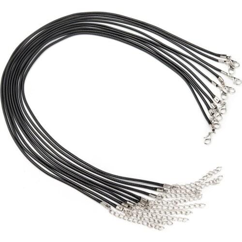 100pcs 1.5mm 2mm Black Waxed Cord Necklace Chain Adjustable Rope for DIY Bracelet Jewelry Making with Iron Lobster Clap 17"