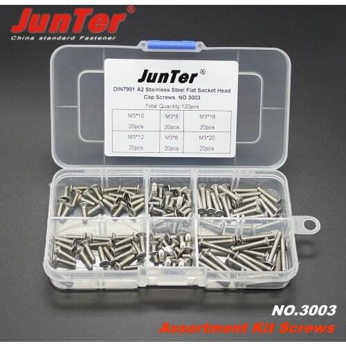 120pcs M3 (3mm) A2 Stainless Steel DIN7991 Flat Socket Head Cap Screws Assortment Kit NO.3003