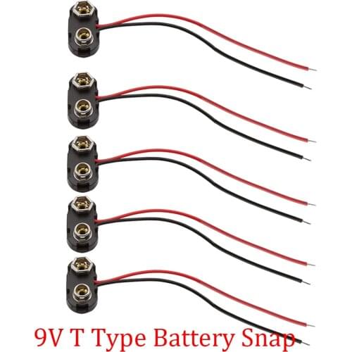 2/5/10Pcs T Type 9V Battery Snap Cable Connector T Shape Plastic Hard Shell Battery Lead Wire Clip Lead Buckle Adapter 15CM