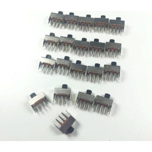 20 Pcs SS-22F12 (2P2T) handle height 9mm 2 shift slide toggle switch 2 fixed feet 6 feet vertical