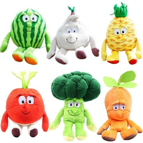 25㎝ Vegetables Fruits Plush Toys Cute Watermelon Garlic Pineapple Banana Soft Stuffed Elf Plushie Doll for Kids Best Gifts