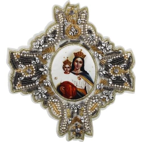 1PC Embroidery Bead Sequin Flower Applique Mary Queen Rhinestone Motifs Handmade Patches DIY Sewing for Clothing Bag Decoration