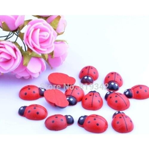 Free Shipping 100pcs/lot 19x14mm Red Painted Ladybug Wood Cabochon Beads Craft Ornament Scrapbooking