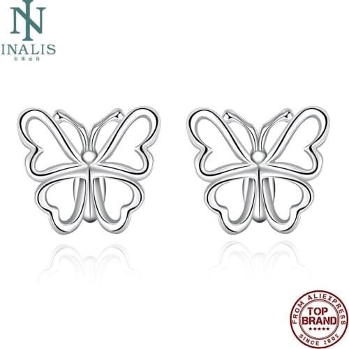 INALIS Glossy Butterfly Stud Earrings For Women Romantic White Female Copper Earring Anniversary Fashion Jewelry Recommend