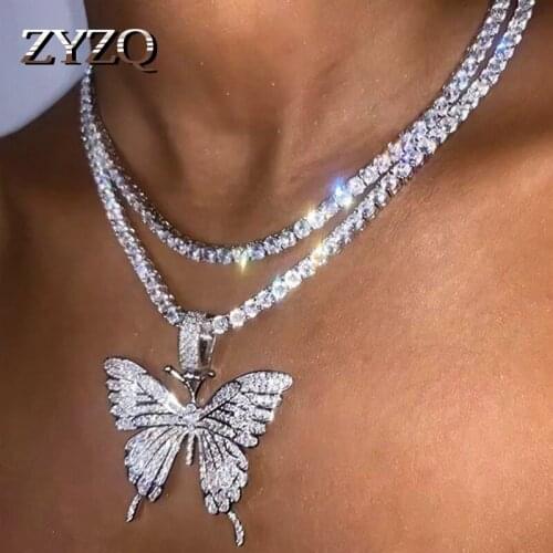 ZYZQ Exquisite Full-set Crystal Butterfly Necklace Simple And Versatile Cubic Zirconia Sweater Clavicle Chain