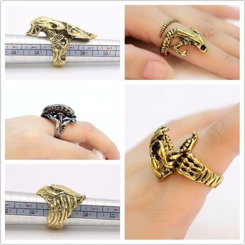 Classic Single Piece Punk Style Wide Face Ring Alien Monster Design Two ancient color choices
