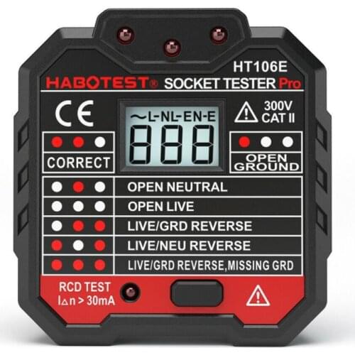 Hot Sale ! HT106D Eu/ Uk Socket Tester Voltage Test Socket Detector EU Plug Ground Zero Line Plug Polarity Phase Check New
