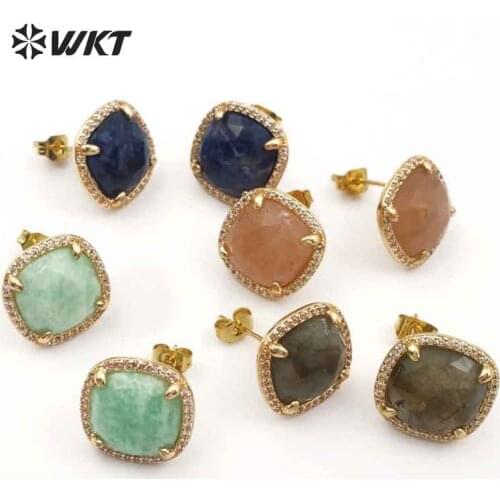 ME053 WKT Wholesale New Coming CZ Micro Pave Earrings Jewelry Faceted Square Stone For Lady Decorate Fashionable mini Studs
