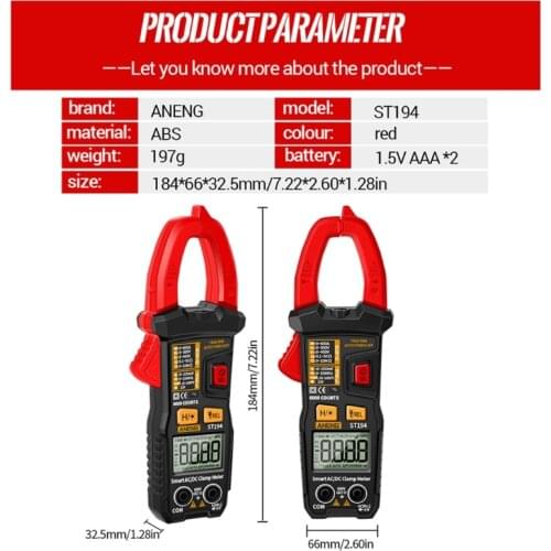 A-neng ST194 Multimeter Clamp Meter Digital 6000 Count True RMS Current Tester 600V Capacitor Clamp M89B