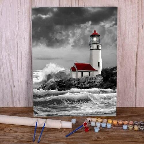 Landscape Lighthouse Painting By Numbers Package Oil Paints 40*50 Oil Painting Home Decor Adults Drawing