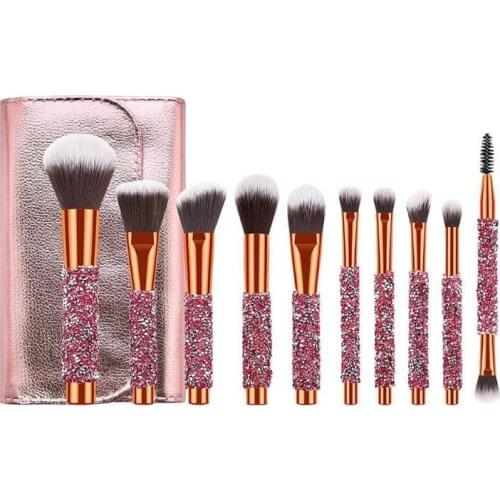 New 10pcs Diamond Makeup Brushes Set Rose Golden Glitter Shiny Crystal Makeup Brush Set With PU Bag Foundation Blush Brush Kit
