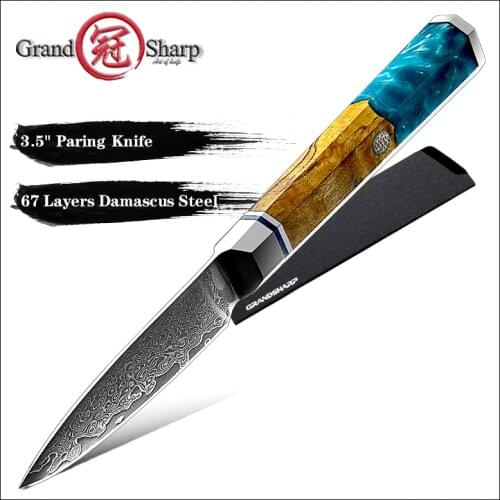 Grandsharp 3.5 Inch Fruit Knife vg10 Core Paring Knife Damascus Steel Kitchen Knives Japanese Carved Peeling Knife Kitchen Tools