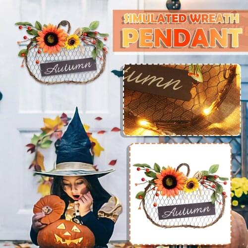 Autumn Artificial Sunflower Iron Mesh Wooden Sign Simulation Flower Hanging Garland indoor Halloween Home Decorations Craft