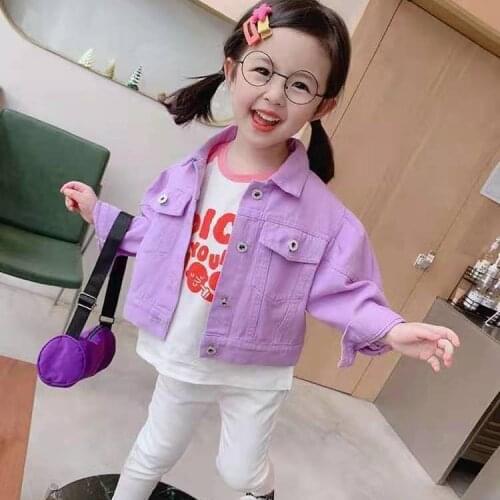 Girls' coat 2021 spring and autumn new childrens short coat girls' baby purple jeans foreign girls' coat kid coat