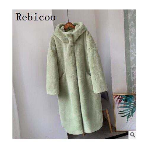 Faux Fur Coat Women Fashion Hoodies Furry Thick Warm Long Faux Rabbit Fur Jacket Loose Winter Coat Women casaco feminino