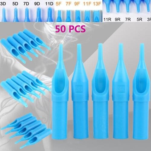 Tattoo supplies 50Pcs Plastic Sterile Disposable Tattoo Nozzle Tips Needle Tube RT FT DT Blue переводные татуировки
