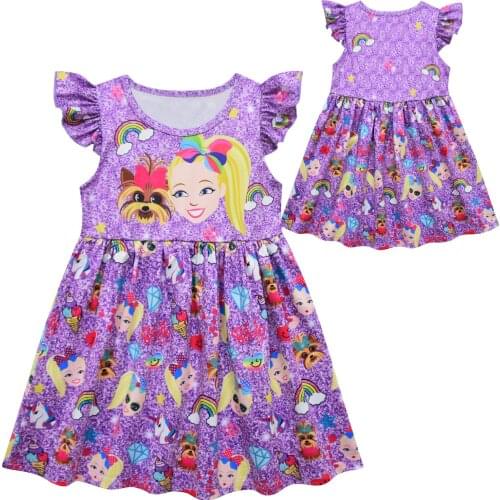 Dropship JOJO Siwa Unicorn Girl Kids Dress Cartoon A-line Cute Cartoon Baby Girls Lovely Birthday Party Dresses Cosplay Gifts
