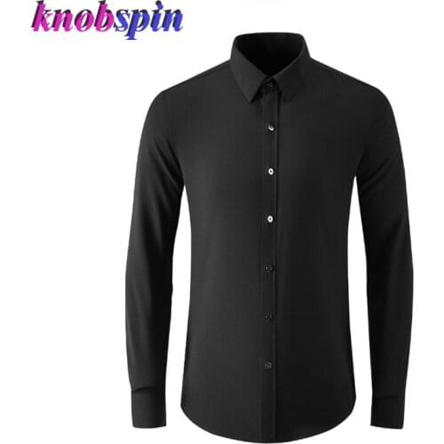 Brand Silky Nylon Luxury Shirt Men Turn Down Collar Long Sleeve Slim Chemise Homme Solid Business Male Dress Shirts Plus Size