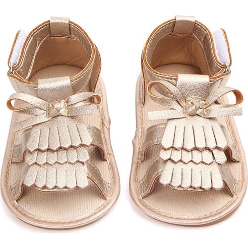 Baby Summer Sandals Newborn Infant Baby Girls Boys Tassel Sandals Solid Hold Leather Soft Anti Slips Shoes Kids 0-18M