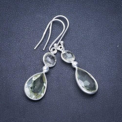 Natural Green Amrthyst Handmade Unique 925 Sterling Silver Earrings 1.75" A0625