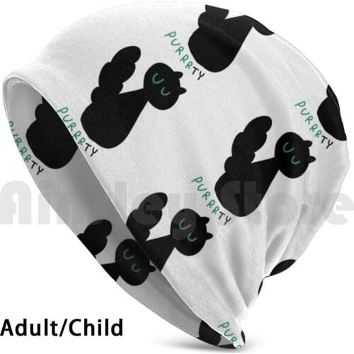 Purrrty Cat Beanies Knit Hat Hip Hop Cute Cat Black Cats Green Heart Purty Purrrty Eyes Closed Black Cat Doodle
