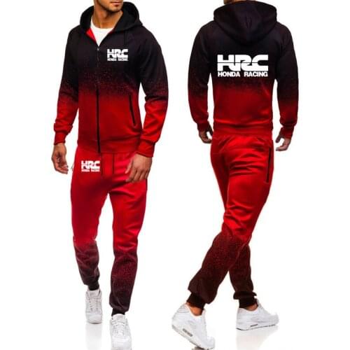 Hoodies Men HRC Race Car Logo Print Casual Harajuku Gradient color Hooded Fleece zipper Jacket Sweatshirt Sweatpants Suit 2pcs