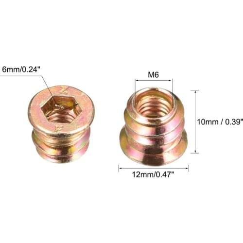 Uxcell 20pcs M6 Threaded Insert Nuts Interface Hex Socket 10/13/15/17/20/25mm Wooden Furniture Accessories Screws Carbon Steel