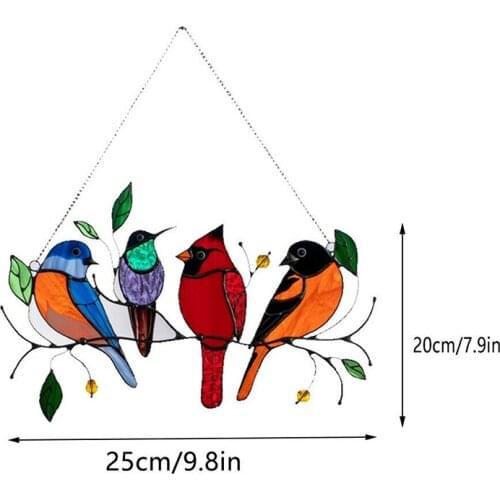 Hanging Bird Suncatcher Stained Glass Acrylic Panel Birds On Wire Suncatcher Ornament For DIY Wall Window Door Decor Gift