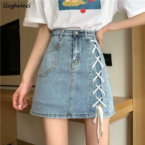 Skirts Women Pockets Lace-up Asymmetrical Design Vintage Streetwear Y2K Sexy Trendy Teens Trendy Harajuku Sweet Chic Mini Denim
