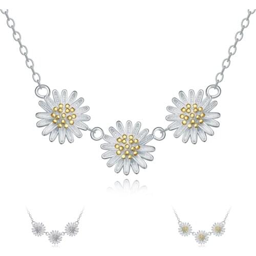 Pure 925 Silver Flower Necklaces For Women Fashion Sterling Silver Jewelry Real Solid 925 Sterling Silver Daisy Pendant Necklace