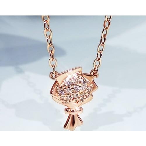 18K Rose Gold Charm Flower Necklace for Women Shiny Zircon Geometric Pendant Necklace Lady Engagement Wedding Party Jewelry