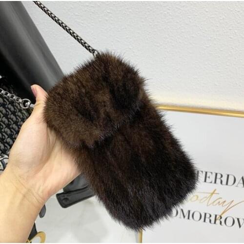 Women winter fashion small real mink hair cross bag mobile phone bag black brown grey available free shipping
