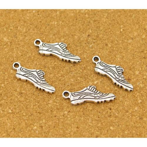 100pcs Running Gym Shoes Sneaker Charm Antique Silver Tone 25*8mm Gym Sports Charms For Fitness Jewelry Making