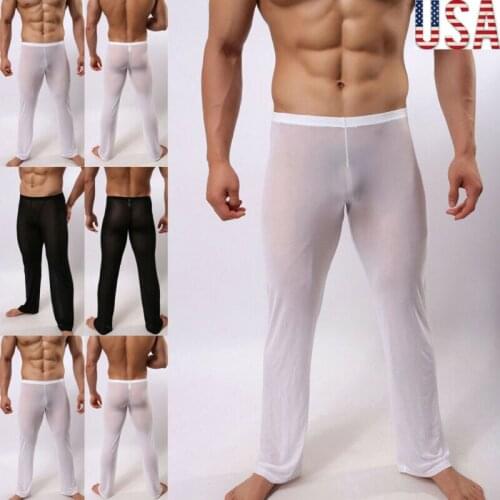 2020 HOT Selling Safe Mens Sexy Lingerie Solid Long Johns Pants Thermal Mesh Sheer See-through Underwear US Plus Size