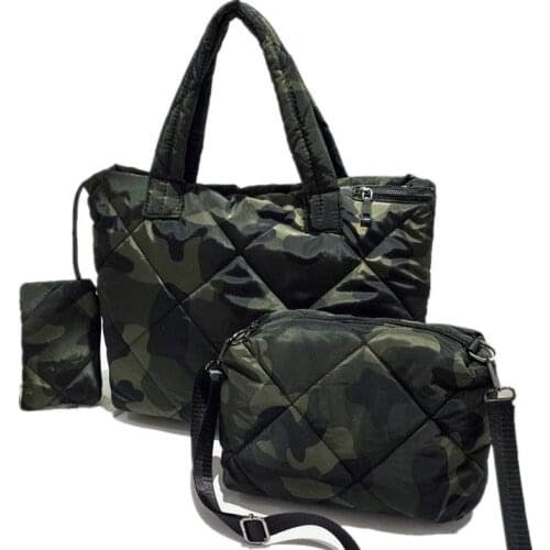 3 set Waterproof Women bag Soft Women Winter Shoulder Bag 2019 Space Pad Cotton Feather Down Bag Bucket High quality Handbag