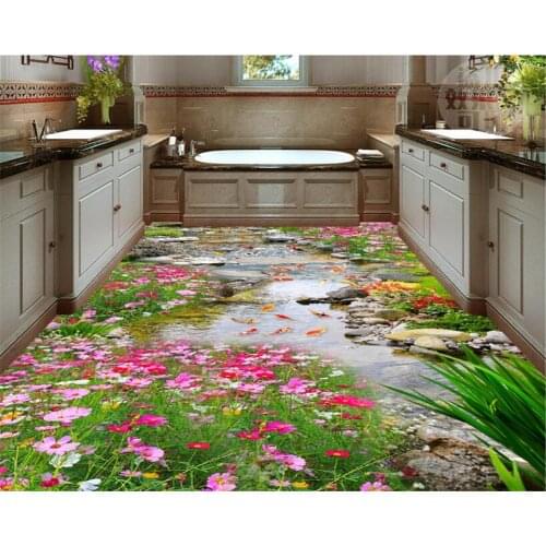 Beibehang Park Creek Water 3D Floor Stereo Painting Living Room Bedroom Bathroom Floor Painting PVC 3d Flooring papel de parede