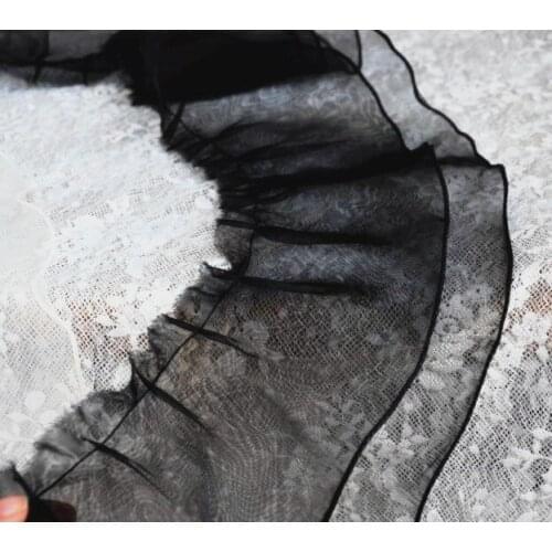 5 Yard/Lot Black white organza double layer lace fabric sleeve skirt wedding dress clothes lace trim accessories